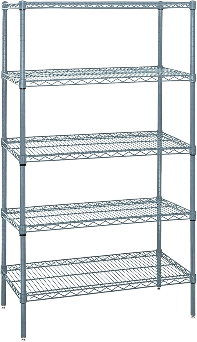Quantum Storage Systems WR86-2448GY-5 Wire Shelving 5 Shelf Starter Units, 24" x 48" x 86", Gray Epoxy
