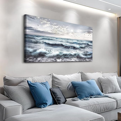 QIYILEXWART Large Wall Decor For Living Room Canvas Wall Art For Office Wall Decorations For Bedroom Watercolour Paintings Ocean Waves Picture Aesthetic Home Decor Ready To Hang