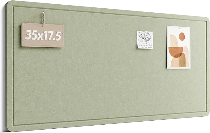 Fluxynara Bulletin Board, 35" x 17.5" Cork Board Alternative with 12 Safe Removable Adhesive Tabs, Foldable Felt Pin Board for Home Office, Classroom, Bedroom,Entryway for Walls— Sage