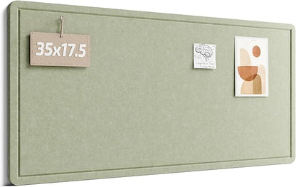 Fluxynara Bulletin Board, 35" x 17.5" Cork Board Alternative with 12 Safe Removable Adhesive Tabs, Foldable Felt Pin Board for Home Office, Classroom, Bedroom,Entryway for Walls— Sage
