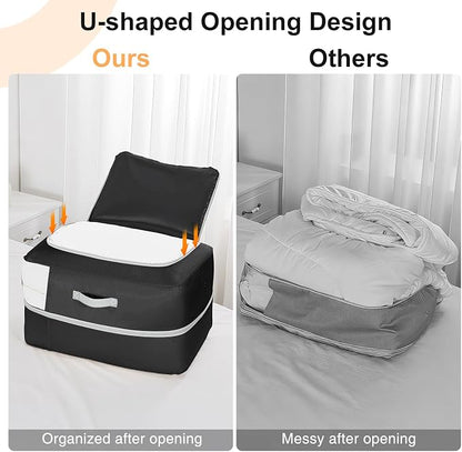 Comforter Storage Bag - 110L Large Capacity Blanket Storage Bags 2-Layer Ultra Space Saving Self Compression Organizer, Washable Compression Bags for Storage Comforter Blanket, 6-Pack, Black