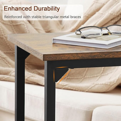 AMHANCIBLE C Shaped End Table, Slide Under Couch Table for Sofa, TV Tray Snack Table, Small Side Table for Small Space, Living Room, Brown HET02CBR1