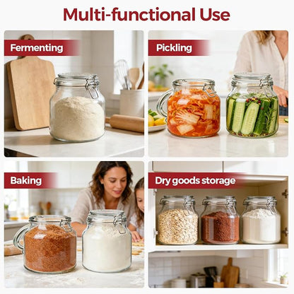 0.6 Gallon 2 Pack Wide Mouth Glass Jars with Airtight Lid – Includes 1 Cup & 0.5 Cup Measuring Scoops & Labels, Ideal for Flour, Sugar, Coffee, Cereal, Rice & Dry Goods | Thick Glass, BPA-Free