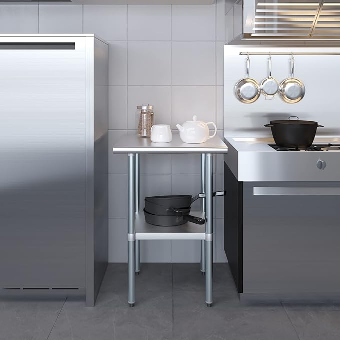 AmGood 24 in. x 24 in. Stainless Steel Work Table | Metal Kitchen Food Prep Table | NSF