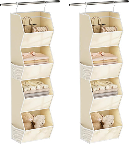4 Shelf Hanging Closet Organizer Closet Storage for Wardrobe 2 Packs Beige | Hanging Storage Organizer for Closet Organizers and Storage, Hanging Clothes Organizer for Closet Organizer Closet Shelves
