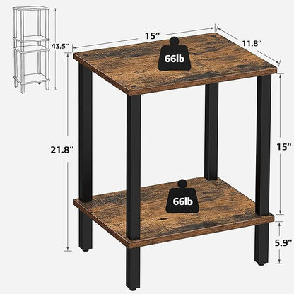 TUTOTAK End Table, Side Table, Nightstand, 2-Tier Storage Shelf, Sofa Side Table for Small Space, Living Room, Bed Room Brown and Black TB01BB034
