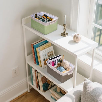 BALEINE 2 Pack Fabric Closet Storage Bins for Shelves, Linen Closet Organizers and Storage, Decorative Baskets for Organizing, Shelf, Clothes, Home, Office (Pink, 12"x8"x8")