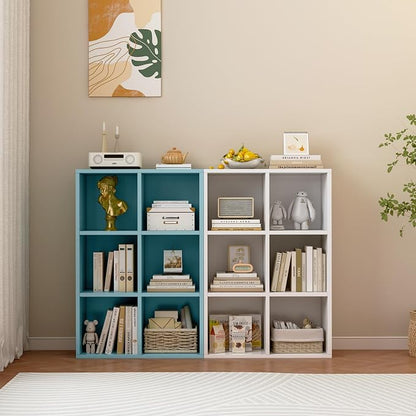 OSCHF 6-Cube Storage Shelf Bookcase - Wooden 3-Tier Floor Standing Open Bookshelf for Home and Office, Display Cabinet, Light Blue
