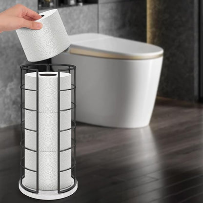 NearMoon Toilet Paper Organizer Stand, Free Standing 3 Rolls Tissue Storage, Metal Bathroom Accessory, Rustproof Toilet Roll Holder for Kitchen Countertop Inside Cabinet Shelf(Marble Base,Matte Black)