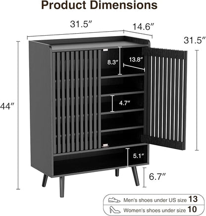 Black Shoe Cabinet Up to 24 Pairs, Large Shoe Storage Cabinet for Entryway, Freestanding Shoe Organizer Cabinet with Adjustable Shelves for Entryway, Hallway, Black