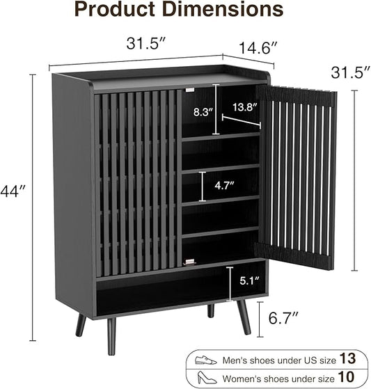 Black Shoe Cabinet Up to 24 Pairs, Large Shoe Storage Cabinet for Entryway, Freestanding Shoe Organizer Cabinet with Adjustable Shelves for Entryway, Hallway, Black