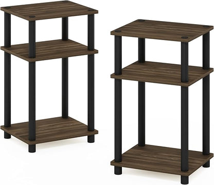 Furinno JUST Night Stand Set of 2, 3-Tier Turn-N-Tube Nightstand, Toolless Bedside Tables, End Table, Side Table with Open Storage for Bedroom, Closet, Dorm, Bathroom, Columbia Walnut