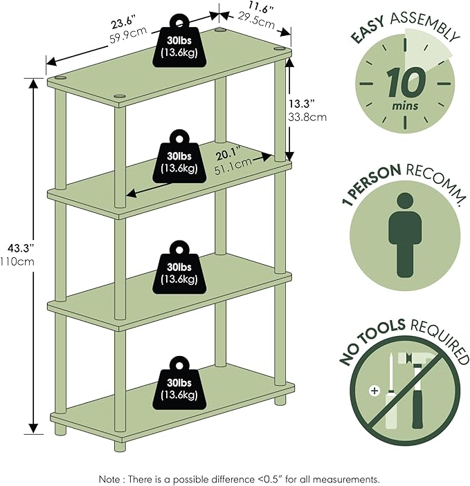 Furinno (99557GYW/BK) Turn-N-Tube 4-Tier Multipurpose Shelf Display Rack - French Oak Grey/Black