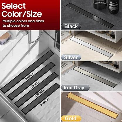 DLONE Linear Shower Drain | 24" AISI 304 Stainless Steel Shower Drain, Matte Black Linear Drain with Tile Insert Panel & Adjustable Feet, Long Rectangle Shower Floor Drain in Bathroom, Balcony, etc