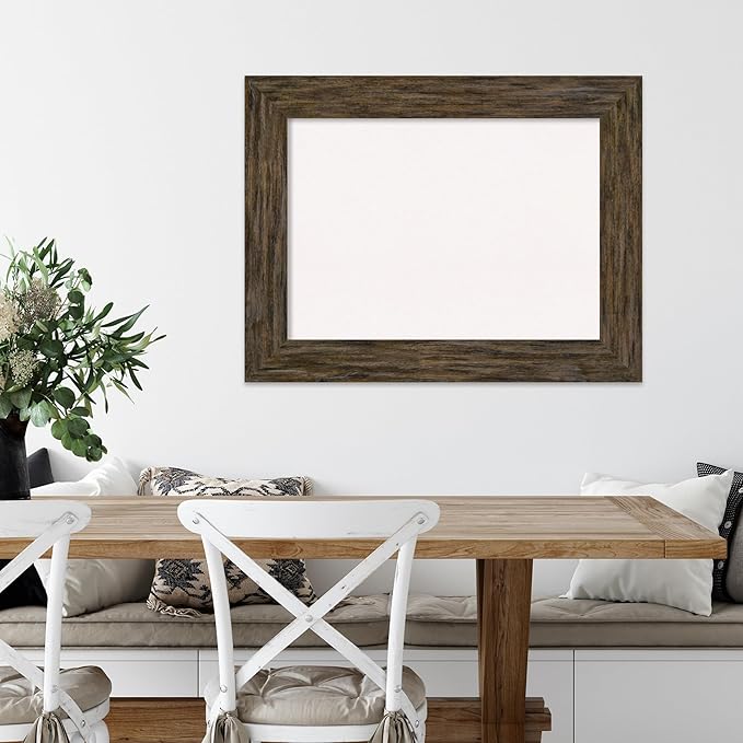 Amanti Art White Cork Board for Wall, 27x35 Vision Board with Brown Wood Frame, Medium Corkboard Office Decor for Home Organization, Rustic Farmhouse Corkboard Pinboard to display items for home