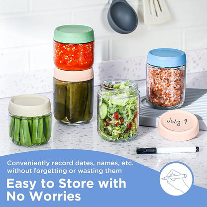 DRKIO 10 & 16 Oz Overnight Oats Containers with Lids - 6 Pack Glass Storage Jars with Airtight Lids Wide Mouth Mason Food Jars Great for Meal Prep Salad Chia Puddirg Snacks Yogurt Sugar Spice Cereal