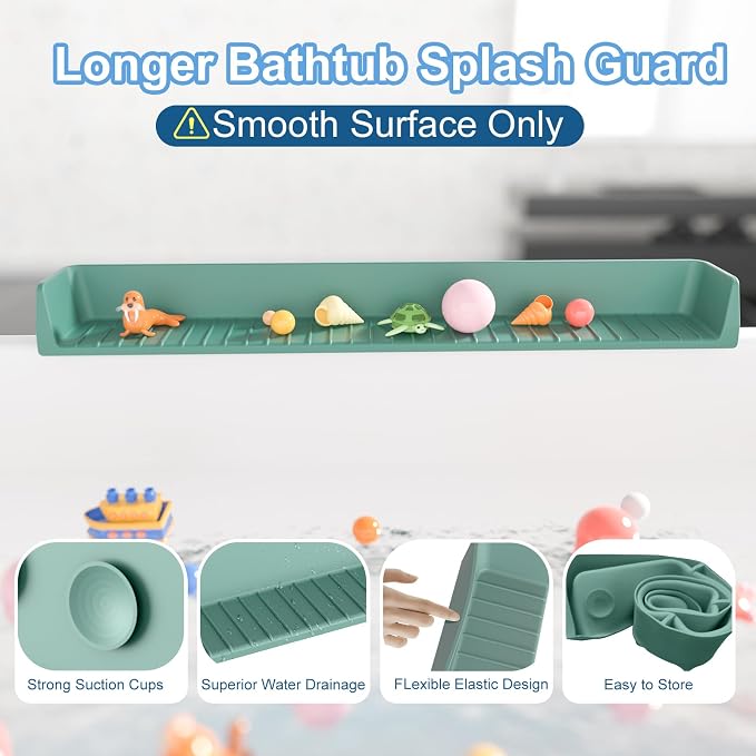 Splash Guard for Bathtub, Silicone Bathtub Water Guard for Tub Kids, Bath Tub Play Shelf Toy Holder for Kids, Tub Splash Guard Prevent Water Spills in Bathroom, Toddler Bath Essentials (Aqua)