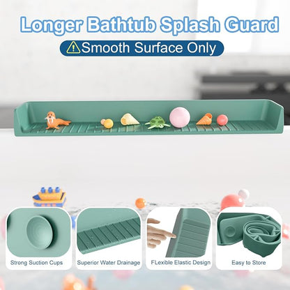 Splash Guard for Bathtub, Silicone Bathtub Water Guard for Tub Kids, Bath Tub Play Shelf Toy Holder for Kids, Tub Splash Guard Prevent Water Spills in Bathroom, Toddler Bath Essentials (Aqua)