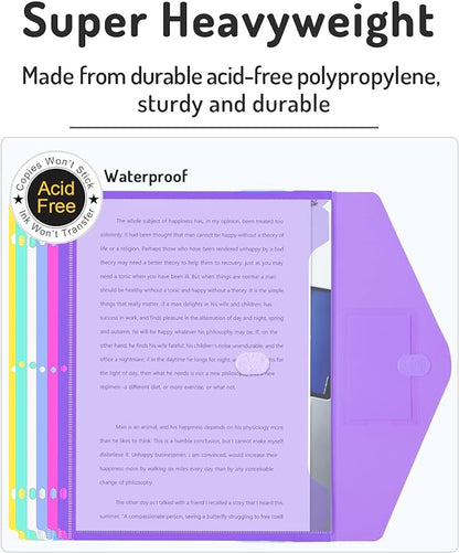Forvencer Binder Pocket, 24 Pack Super Heavyweight Poly Binder Pocket with Tight Closure, Binder Folders Side Loading, 3 Ring Binder Pocket, Binder Dividers with Pockets, Letter Size, Assorted Colors