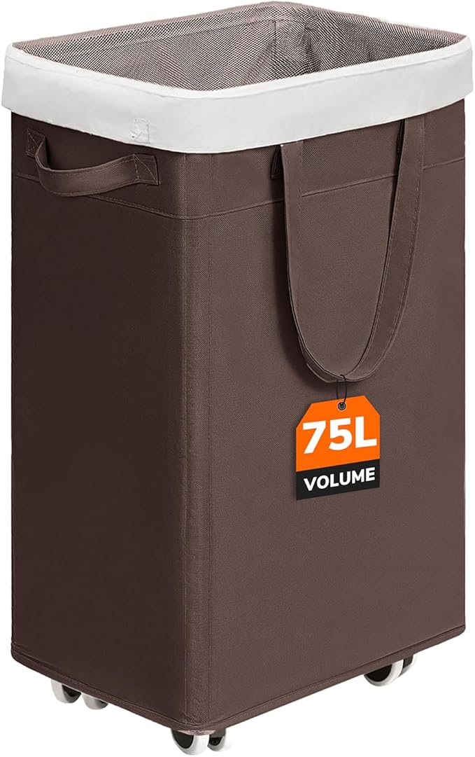 CHICVITA Rolling Laundry Hamper with Wheels, 75L Clothes Hampers for Laundry and Removable Wash Bag, Large Laundry Basket for Living Room, Coffee