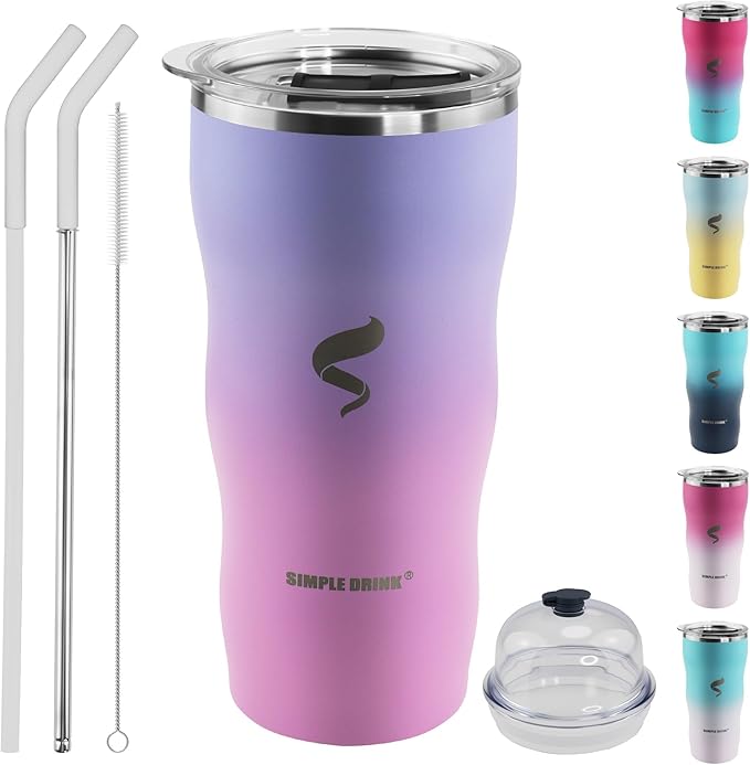 20Oz Insulated Tumbler With Straw And Lid,Stainless Steel Straws for Tumbler,Double Wall Vacuum Travel Mug,Spill Proof Tumble, Travel Cup for Iced Coffee,Pink Tumbler