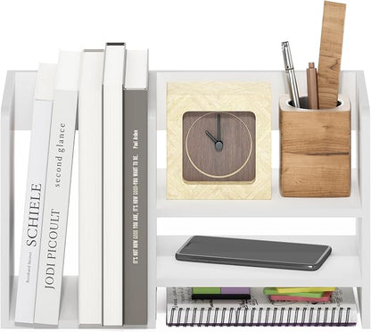 Furinno Hermite Desk Organizers and Accessories with File Holder, Office Organization, Desk Top Book Shelf, for Office Supplies, Office Desk Accessories, Plain White