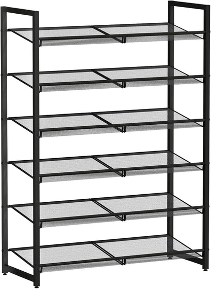 Shoe Rack, 6-Tier Metal Shoe Organizer, Tall Shoe Rack for Closet,entryway,Garage, with Adjustable Flat or Angled Shelves, Holds 18-24 Pairs,Shoes that can accommodate The Whole Family.