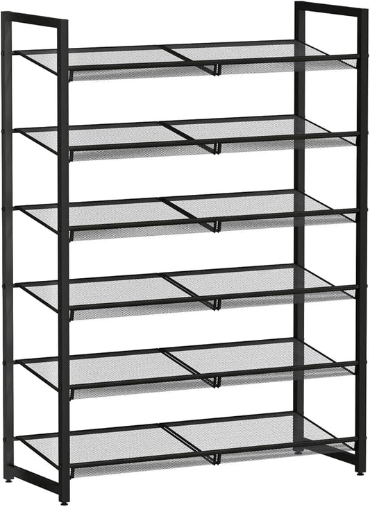Shoe Rack, 6-Tier Metal Shoe Organizer, Tall Shoe Rack for Closet,entryway,Garage, with Adjustable Flat or Angled Shelves, Holds 18-24 Pairs,Shoes that can accommodate The Whole Family.