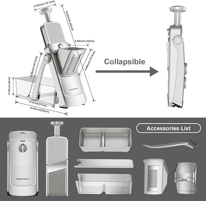 SUPMAKIN Safe Mandoline Slicer, Adjustable Vegetable Food Slicer and Chopper, Potato Fries Fry Cutter, Veggie Salad Chopper, New Kitchen Chopping Artifact Gifts 2026 (SliverGray)