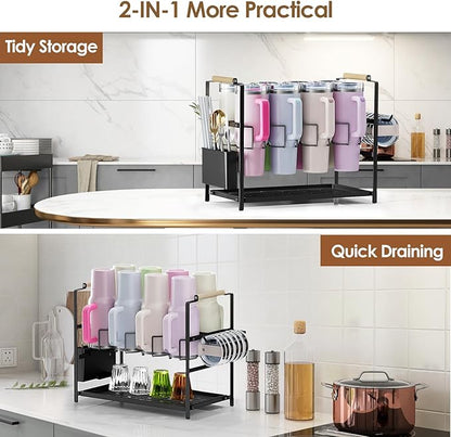 Housolution Water Bottle Organizer Drying Rack for 40 oz Tumbler with Handle, Multifunctional Cup Storage Holder Compatible with Stanley, Owala, Simple Modern and Other Brands, 8 Slots (Patented)