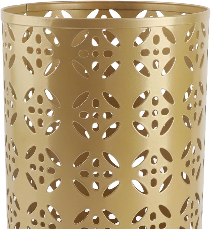Zerodis Large Round Hollow Design Metal Umbrella Holder, Stylish Gold Finish Steel Umbrella Stand for Entryway, Home Office, and Outdoor Use (S)