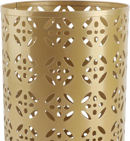 Zerodis Large Round Hollow Design Metal Umbrella Holder, Stylish Gold Finish Steel Umbrella Stand for Entryway, Home Office, and Outdoor Use (S)
