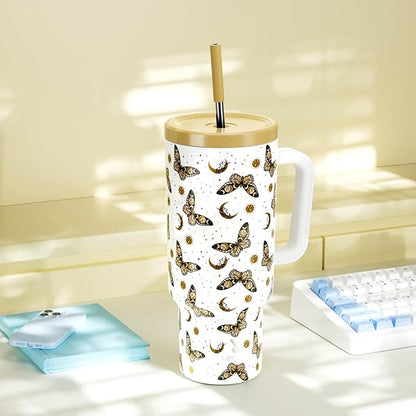 Meoky 40 oz Tumbler with Handle and Straw: Stainless Steel Insulated Tumbler with Lid and Straw - 100% Leak Proof Tumbler for Car Cup Holders - Travelers Commuters Workers, Winglet