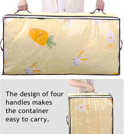 90L Under Bed Storage Containers, Underbed Toy Organizers and Clothing Storage Bags, Closet Storage Bins with Clear Window for Organizing Blanket Comforter Bedding Clothes Bedroom Dorm, 2 Pack Beige