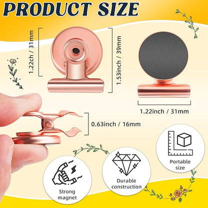 Grtard 6 Pack Magnetic Clips Heavy Duty, Magnet Clips for Fridge, Refrigerator Magnets, Strong Magnetic Clip,Scratch Free Magnets with Clip for Refrigerator, Whiteboard, Classroom, Locker (Rose Gold)