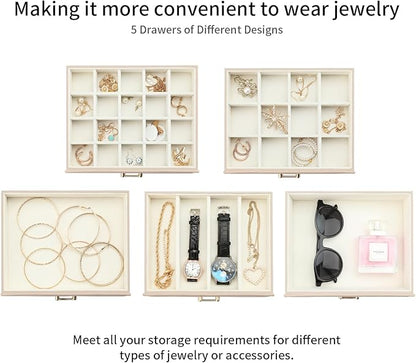 Large Jewelry Holder Organizer, 6 Layer Jewelry Box for Women Jewelry Storage Case With Handle, Gift for Christmas New Year, Apricot