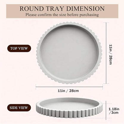Decorative Tray for Coffee Table Decor, 11" Round Wooden Coffee Table Tray, Modern Decorative Trays for Home Decor, Living Room, Entry, Dining Room (Grey)