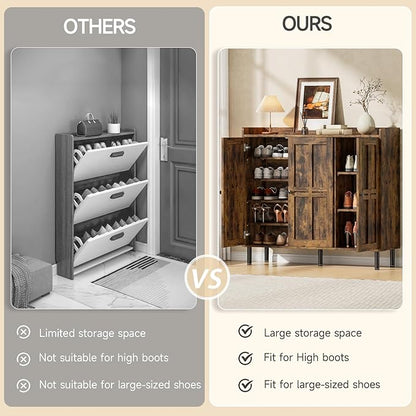 ONBRILL Shoe Cabinet with 3 Doors and Adjustable Shelves, 30 Pairs Shoe Storage Cabinet, 40 Inch Tall Farmhouse Shoe Rack Shoe Organizer Cabinet for Entryway Living Room Closet, Rustic Brown