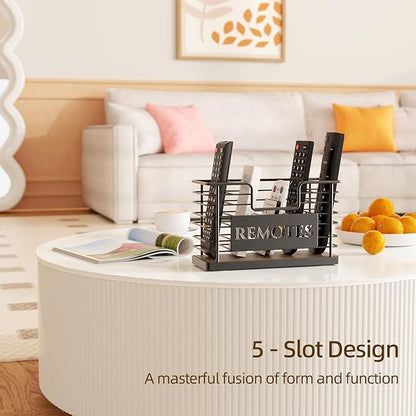 Remote Control Holder, 5-Slot TV Remote Holder Wall Mount, Universal Remote Caddy Large Size Design for Wall Table Living Room Bedroom, Easy Installation, Brown