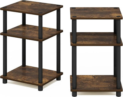 Furinno JUST Side Table Set of 2, 3-Tier Modern End Tables, Open Shelves Night Stand, Nightstand Set, Toolless Assembly, for Living Room, Bedroom, Amber Pine