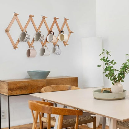 Wall Rack with 16 Hooks, Wooden Wall Expandable Coat Rack for Coat, Hats, Baseball Caps, Coffee Mug, Jewelry(Natural)