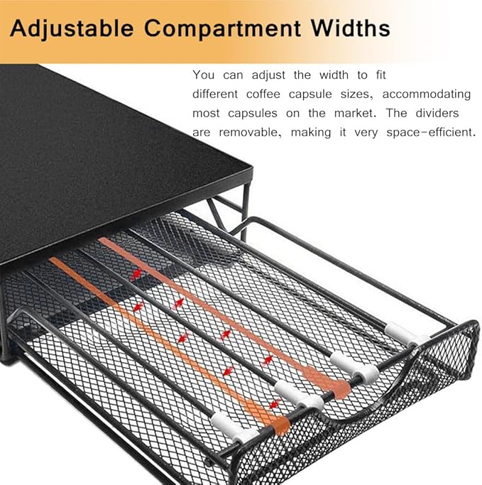 Coffee Pod Drawer Organizer for Nespresso Vertuo Pods, Holds 40 Large or 60 Small Capsules, Acrylic Coffee Pod Holder with Smooth Pull-Out Drawer, Anti-Slip Clear Storage Rack