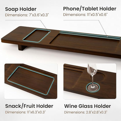 Teak Bathtub Tray - Wood Bath Caddy Tray 29" for Small Tubs - Adjustable Bathtub Table Trays - Luxury Shower Organizer for Home Spa Relaxation and Reading - Dark Walnut Color