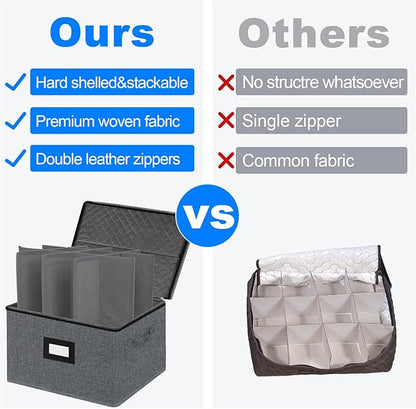 VERONLY 2 Pack Stemware and Glassware Storage Cases - Hard Shell Protection with Dividers for 24 Glasses, Stackable Moving Storage Container with Label & Handles - Crystal Glass - Dark Gray