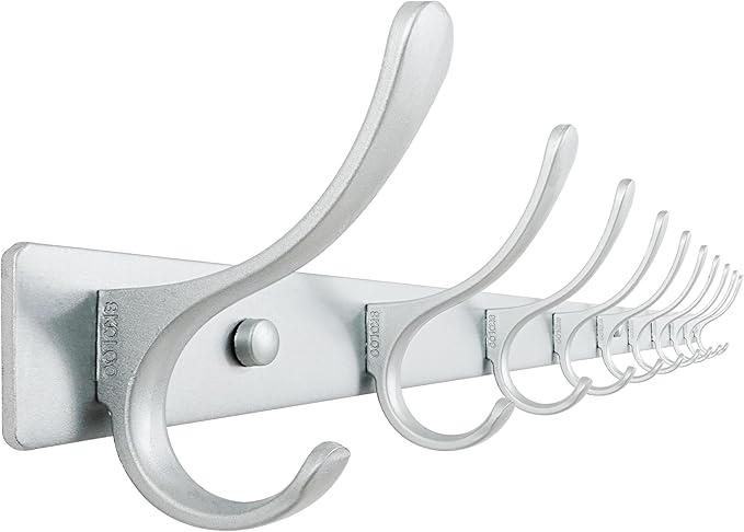 SKOLOO Coat Rack Wall Mounted - 10 Hooks, Heavy Duty, Stainless Steel, Metal Wall Hanger, Sturdy Coat Hooks for Hanging Coats, Jacket, Clothes, Hat, Cold Light Silver