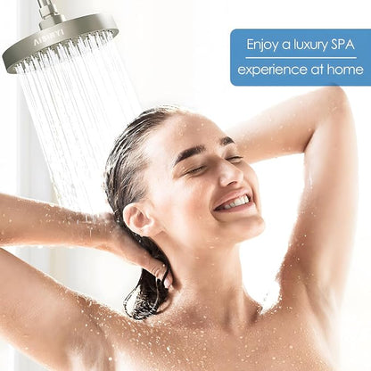 High Pressure Rainfall Shower Head, 6 Inches Luxury Showerhead with Perfect Adjustable Replacement, Removable Restrictor, Easy Installation for Your Bathroom Shower Heads (Brushed Nickel)