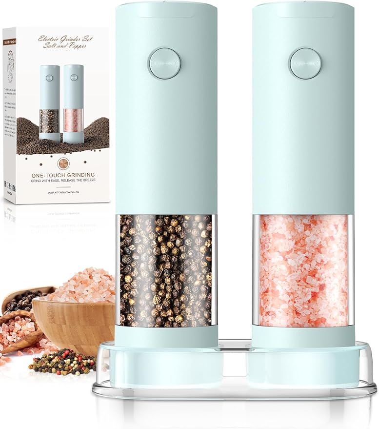 Electric Salt and Pepper Grinder Set Automatic Battery Pepper Mill Shakers Adjustable Coarseness Upgraded Larger Capacity with Led Home and Kitchen Appliances Birthday Gifts for Women Mom