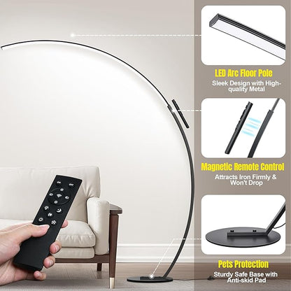 Dimmable LED Lamps for Living Room with 3 Color Temperatures, Ultra Bright 2000LM Arc Floor Lamps, Modern Standing Tall Lamp with Remote Control Reading Floor Lamp for Bedroom Office Classroom
