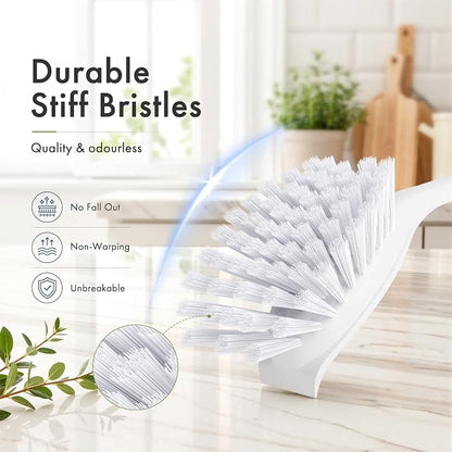 Amazer 4 Pack Dish Brush with Handle, Kitchen Scrub Brushes for Cleaning, Straw Cleaner Brushes for Water Bottle, Dish Scrubber with Stiff Bristles for Sink
