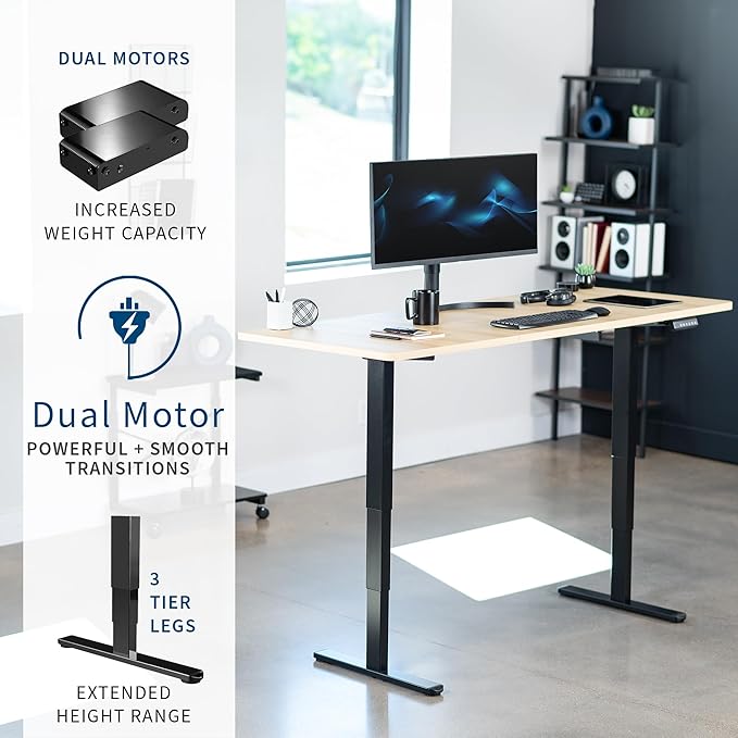 VIVO Electric 71 x 30 in Dual Motor Sit Stand Desk, Memory Height Adjustment, 2B Series, Light Wood Top Black Frame, DESK-KIT-2B7C